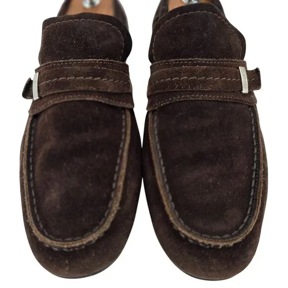 Gucci Italy Brown Suede Leather Driving Loafers Mens 8 Designer Dress Loafers - Picture 2 of 11
